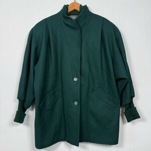 Portrait Vintage Women’s Emerald Green Wool Coat, 80’s Style, Size 12P